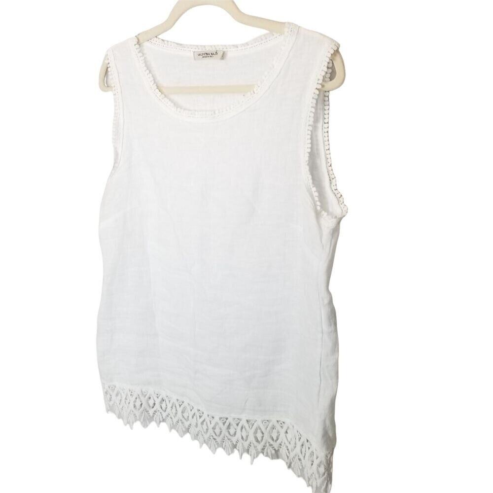 Valentina Naldi Tank Top M White Minimalist Coastal Lagenlook Resort Travel - Picture 4 of 7